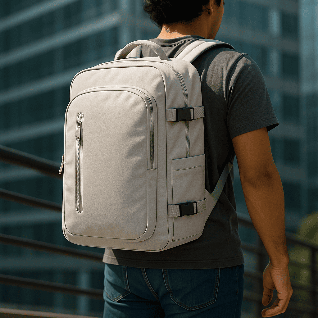 Sac à dos cabine beige 25L ouverture valise – Format Ryanair, low cost – Cabinlow™