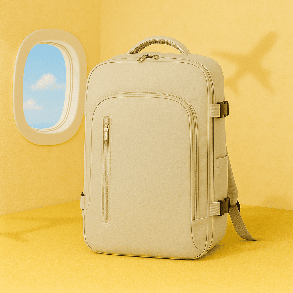 Sac à dos cabine beige 25L ouverture valise – Format Ryanair, low cost – Cabinlow™