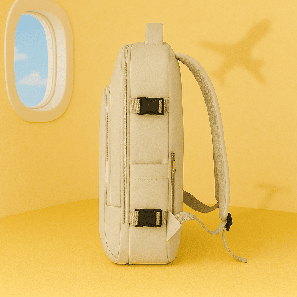 Sac à dos cabine beige 25L ouverture valise – Format Ryanair, low cost – Cabinlow™