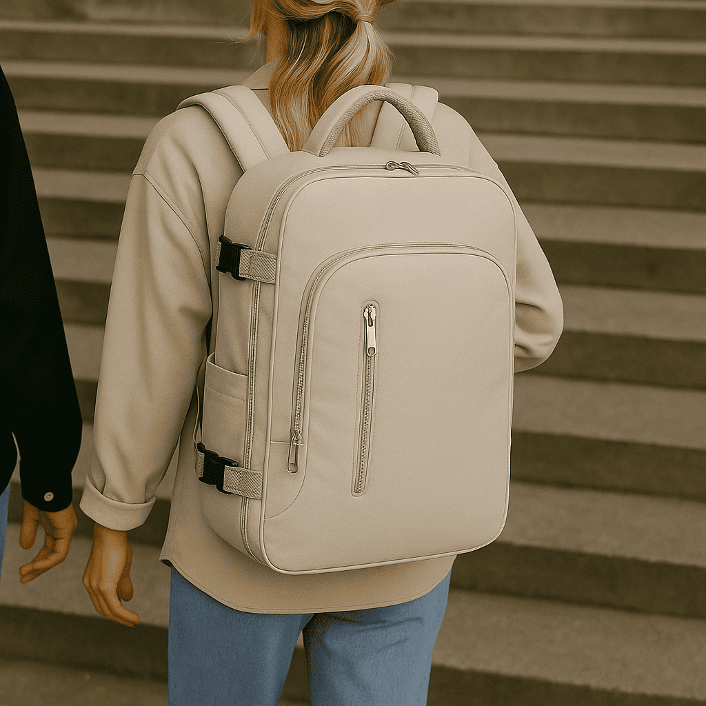 Sac à dos cabine beige 25L ouverture valise – Format Ryanair, low cost – Cabinlow™
