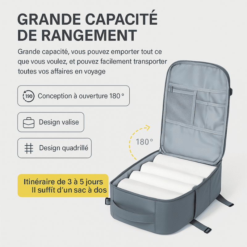 Sac à dos cabine 25L ouverture 180° – Format Ryanair, low cost – Cabinlow™