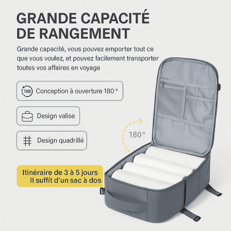 Sac à dos cabine beige 25L ouverture valise – Format Ryanair, low cost – Cabinlow™