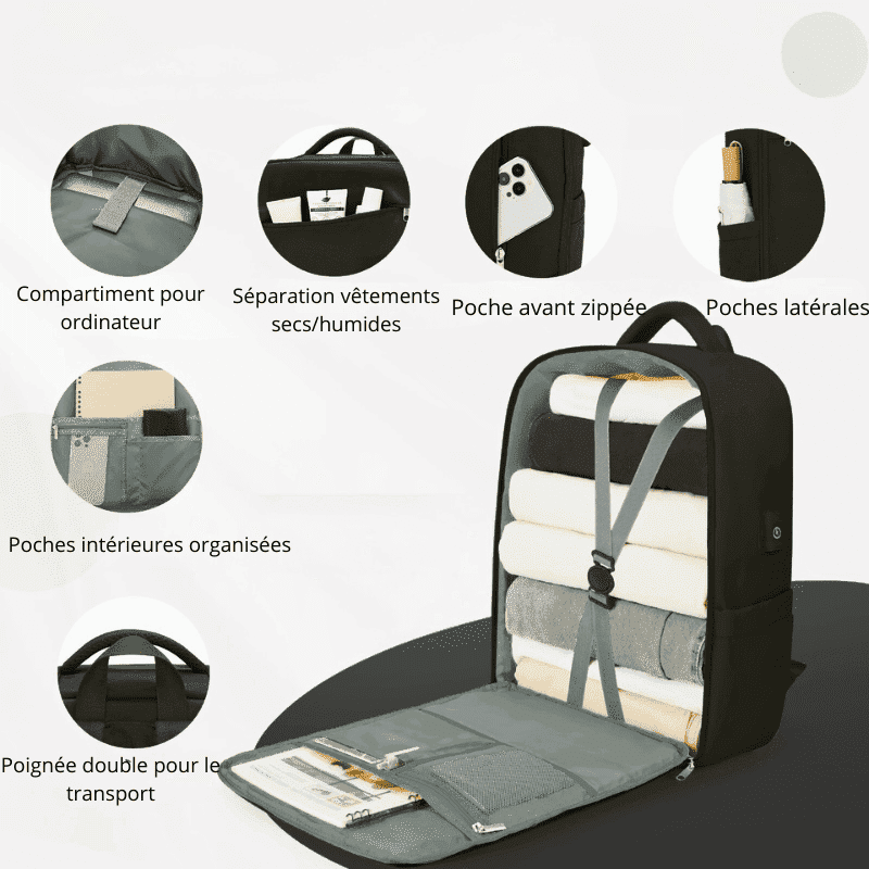Sac à dos cabine Format EasyJet beige avec port USB – Cabinlow™