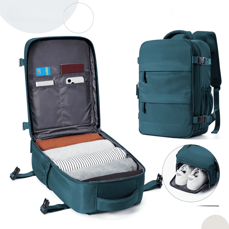 Sac à dos cabine bleu - compartiment chaussures – Format Ryanair, low cost – Cabinlow™