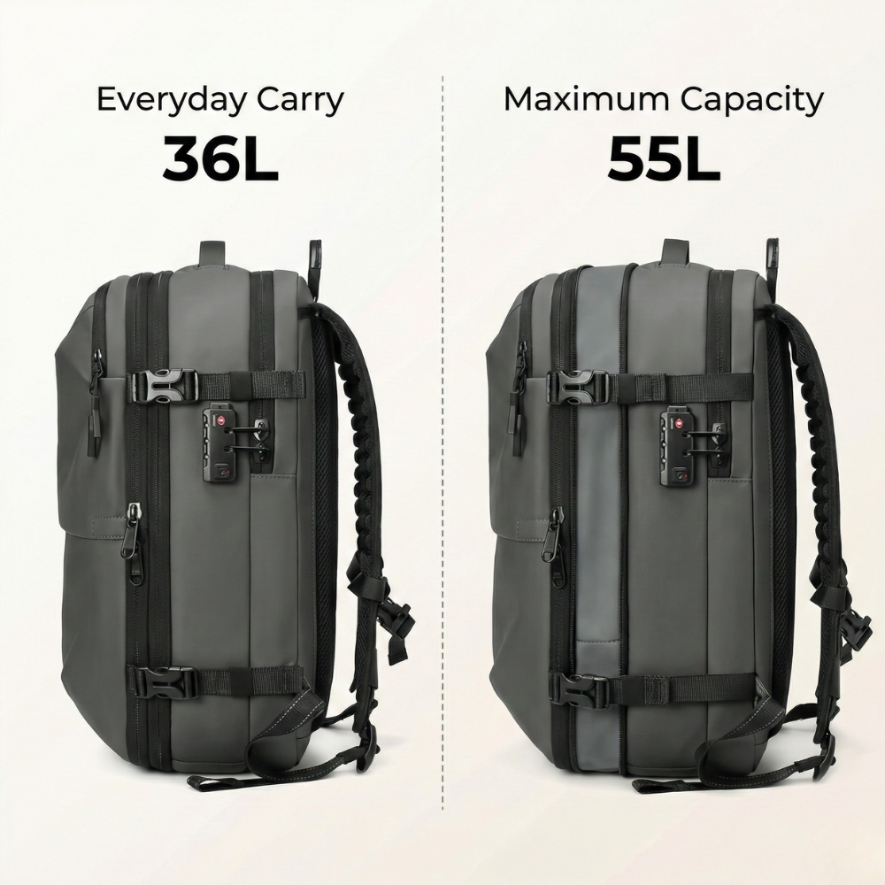 Grey Vacuum Compression 55L Cabin Backpack overhead  Airline