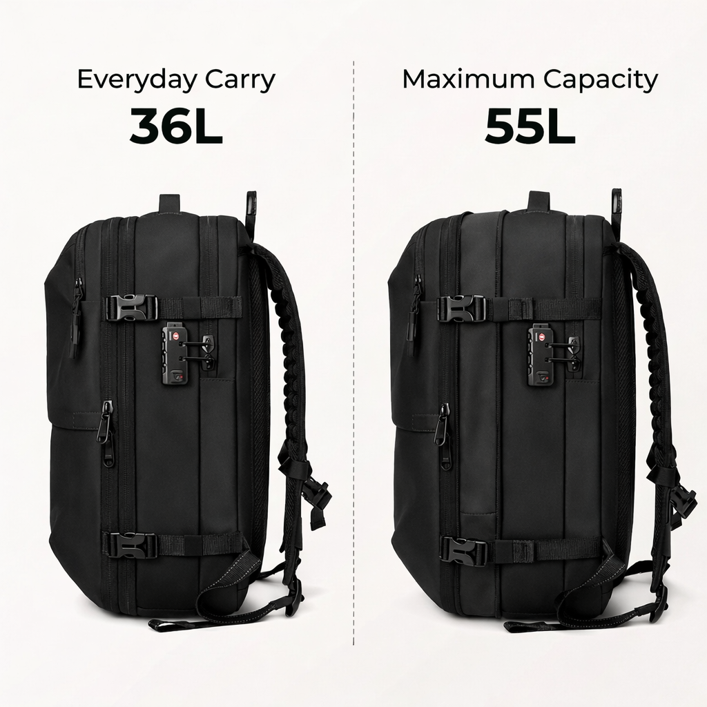 Black Vacuum Compression 55L Cabin Backpack overhead  Airline