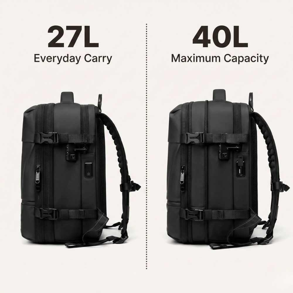 Black Vacuum Compression 40L Underseat Backpack 45×36×20