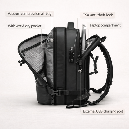 Black Vacuum Compression 40L Underseat Backpack 45×36×20