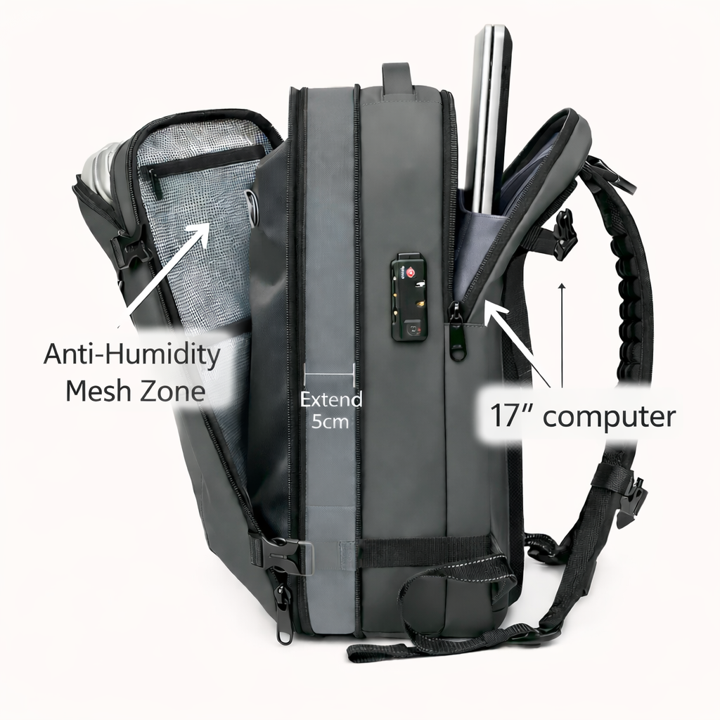 Grey Vacuum Compression 55L Cabin Backpack overhead  Airline