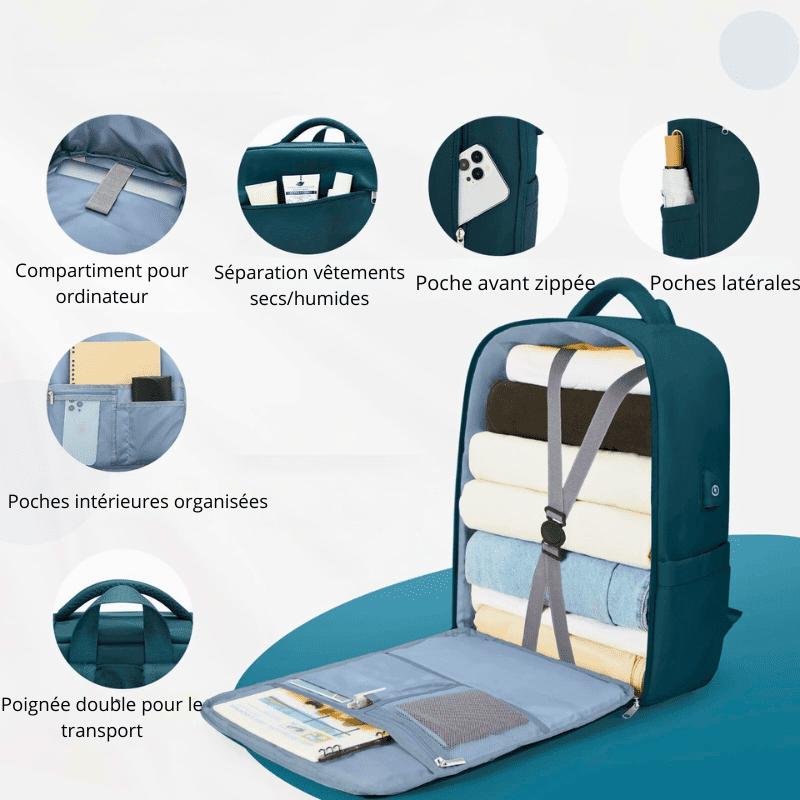 Sac à dos cabine Format EasyJet pour femme avec port USB – Cabinlow™