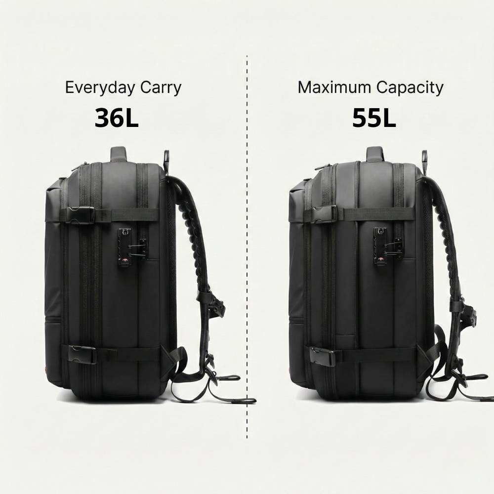 Black Expandable Vacuum Compression Backpack 56 × 45 × 25 cm