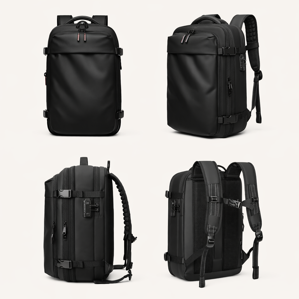 Black Expandable Vacuum Compression Backpack 56 × 45 × 25 cm