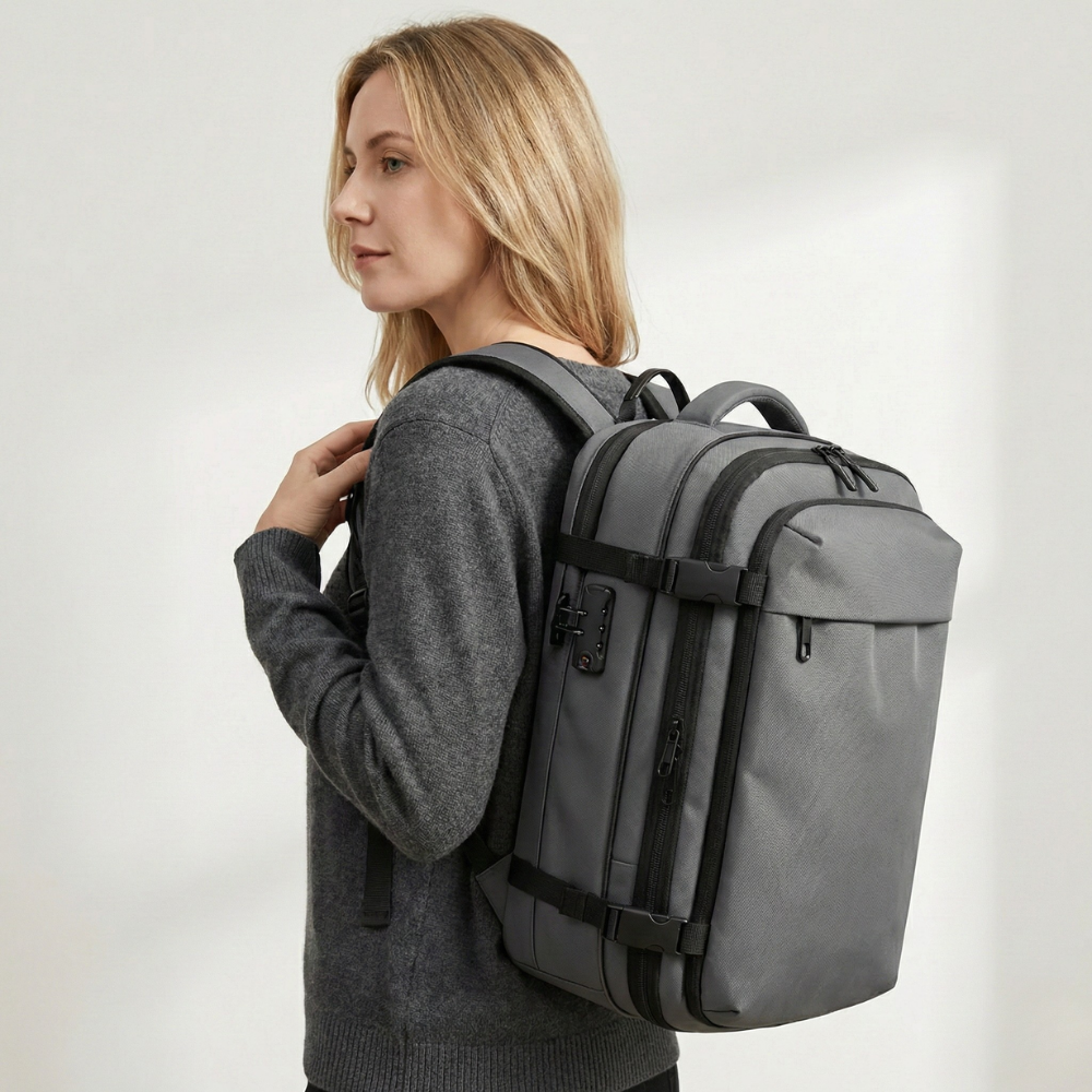 Grey Expandable Vacuum Compression Backpack 56 × 45 × 25 cm