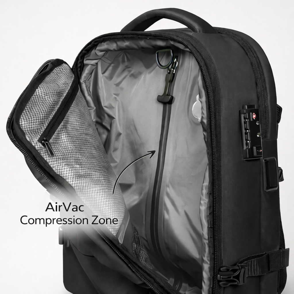 Black Vacuum Compression 55L Cabin Backpack Carry-On Airline