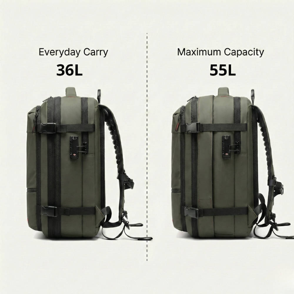 Green Vacuum Compression 55L Cabin Backpack Carry-On Airline