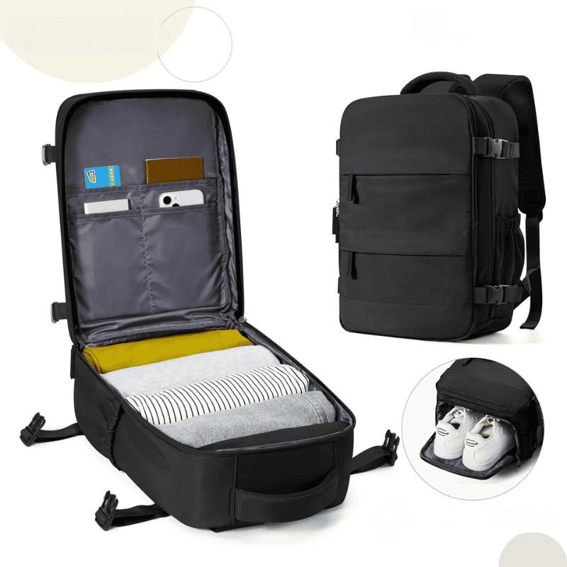 Sac à dos cabine noir - compartiment chaussures – Format Ryanair, low cost – Cabinlow™