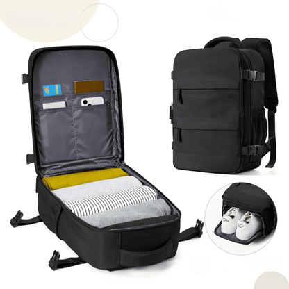 Sac à dos cabine noir - compartiment chaussures – Format Ryanair, low cost – Cabinlow™
