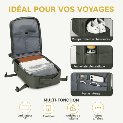 Sac à dos cabine noir - compartiment chaussures – Format Ryanair, low cost – Cabinlow™